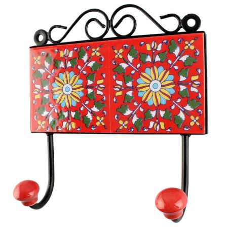 Red Ceramic Floral Tile Hook Online